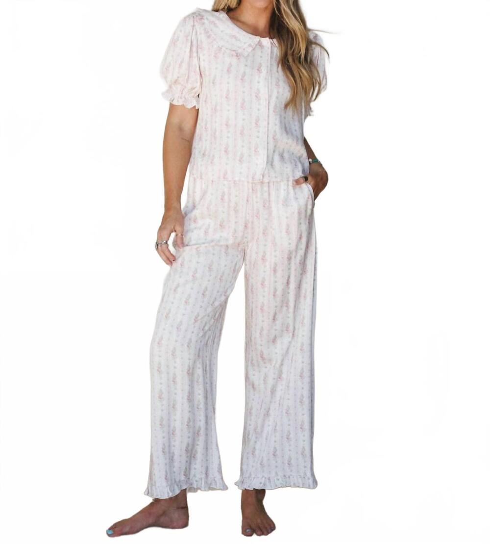 NEW RARERAW floral stripe ruffle collar pajama set in pink